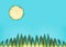 Happy minimalistic summer background with sun and gras on turquoise sky made by pineapple