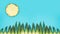 Happy minimalistic summer background with sun and gras on turquoise sky made by pineapple