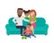 Happy mixed race african american caucasian family sitting on the sofa