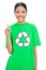 Happy model wearing recycling tshirt giving thumb up