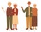 Happy modern multinational seniors couples standing together and smiling. Modern stylish pensioners. Vector illustration