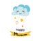 Happy Monsoon season print Smiling cloud rainy drops text Rainy Season Vector