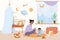 Happy mother and baby kid play fun game in home nursery, woman and boy sitting on floor