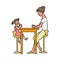 Happy mother and daughter eating together - cartoon woman and little girl