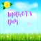 Happy mother day. Realistic greeting banner for your congratulations cards on spring backdrop with flowers, green grass