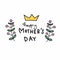 Happy mother day word handwriting with berry and crown frame cartoon illustration doodle style