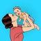 Happy Mother Kissing Her Smiling Baby Boy. Pop Art