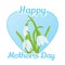 Happy Mother`s Day background with lettering and snow drops in heart in cartoon style. Vector illustration for you