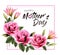 Happy Mother\\\'s Day background with a pink beautiful roses and lillies. Vector