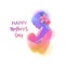 Happy mother`s day. A beautiful newborn baby breastfeeding. Side view of Happy mom with baby silhouette plus abstract watercolor