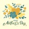 Happy Mother`s day card design with hand lettering text and flowers, branches, heart
