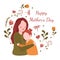 Happy Mother`s Day Daughter Child Flower Floral Flat Illustration