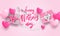 Happy Mother\\\'s day. Design with gift box, lipstick ,pearl and heart on soft pink background.