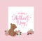 Happy Mother`s Day greeting card design concept with beautiful peony flowers, Teddy bear toy and handwritten lettering. - Vector