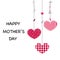 Happy Mother\'s day greeting card. Hanging cute valentine hearts vector background