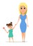 Happy mother`s day greeting card. Mother holding her daughter hand.