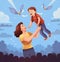Happy Mother\'s Day greeting! A loving mother lifts her son up, bringing a smile to his face, symbolizing family holidays and