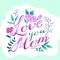 Happy Mother`s Day greetings design Lettering Love You Mom with plants and flowers frame