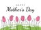 Happy Mother`s Day lettering poster with one line spring tulip flowers.