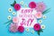 Happy Mother`s Day Pastel Candy blue Colours Background. Floral flat lay.