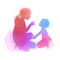 Happy mother`s day. Side view of beautiful woman is scolding her son,  silhouette plus abstract watercolor painted. Parenting