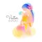 Happy mother`s day. Side view of Happy mom with her baby child together silhouette plus abstract watercolor painted.Double