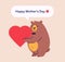 Happy mother`s day vector illustration - Sweet Teddy bear holds a heart as a gift of love, Happy Mothers Day text in a speech
