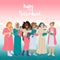 Happy motherhood. Various group of moms with kids. Vector illustration