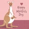 Happy Mothers Day. Cute mother kangaroo with babies