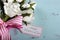 Happy Mothers Day gift of white roses bouquet with copy space