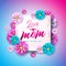 Happy Mothers Day Greeting card with flower and Love You Mom typographic elements on pink background. Vector Celebration