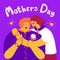 Happy Mothers Day holiday love postcard with lettering. Daughter hugs beloved mother. Two women hugging