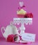 Happy Mothers Day pink heart cupcake on white stand