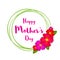 Happy Mothers Day. PinkFloral Greeting card with Bunch of Spring Flowers holiday white background.