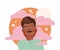 Happy Moustached Man Character with His Head in Clouds Having Fancy Imagination Vector Illustration