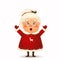 Happy Mrs. Claus cartoon character isolated. Christmas Cute, Cheerful, funny wife Mrs Claus waving hands and greeting