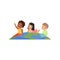 Happy multicultural little kids having fun on top of the globe vector Illustration on a white background