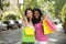 Happy multiethnic friends shopping