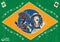 Happy multiracial hick couple waving inside the brazilian flag -