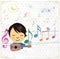 Happy music design with little girl.