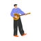 Happy Musical Man Character Standing and Playing Balalaika Vector Illustration