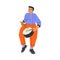 Happy Musical Man Character Standing and Playing Drum Vector Illustration