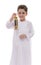 Happy Muslim Boy In White Djellaba Celebrating Ramadan