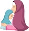 Happy Muslim mother hugging her daughter