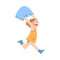 Happy Naughty Little Girl Running with Pillow Cartoon Style Vector Illustration