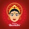 Happy navratri celebration card with beautiful goddess in red background