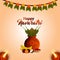 Happy navratri traditional festival of india with creative vector kalash and garland flower