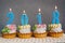 Happy new 2018 year, cupcakes with blue number candles