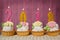 Happy new 2018 year, cupcakes with number candles