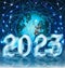 Happy New 2023 year background with planet Earth, vector